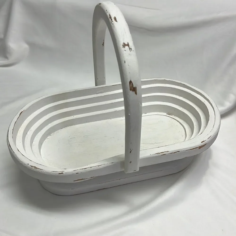 Oval Shaped Upcycled Alabaster Oak Wood  Decor Basket Bowl Organizer